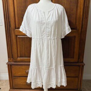 Kate & Sam White Textured Cotton Midi Dress Boho Eyelet Cottagecore Size L